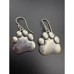 Paw Print Silver Earrings, NEW, Dangle, Handmade, Artisan, Dog Paw